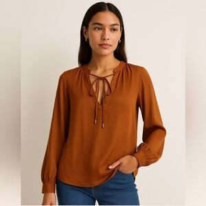 H&M Rust Brown Satin-Look Peasant Blouse – Size 6 (US / CA)
